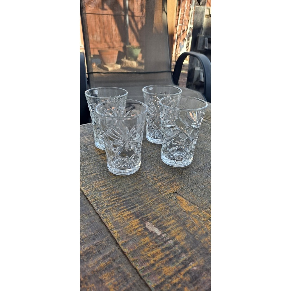 4 Vintage Anchor Hocking Prescut Clear 3-1/2" Flared Oatmeal Flat Juice Glass